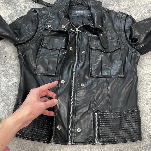 Kenneth Cole Reaction Faux Leather Vegan Moto Biker Jacket Black Sz M - Picture 9 of 14